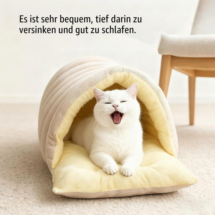 Geschlossenes Winterkatzenbett, herausnehmbares, wärmendes Winterhöhlenbett für Haustiere mit Rutsch