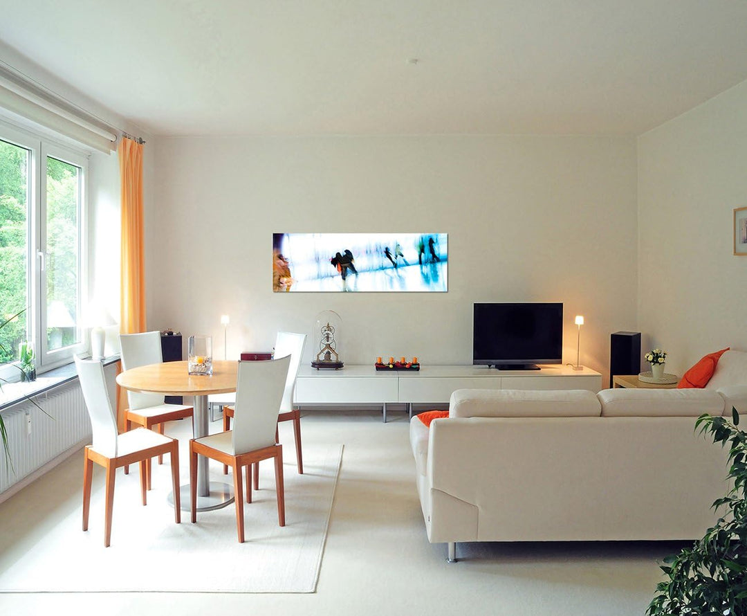 Paul Sinus Art Panoramabild auf Leinwand und Keilrahmen 150x50cm Stadt Menschen verschwommen abstrak