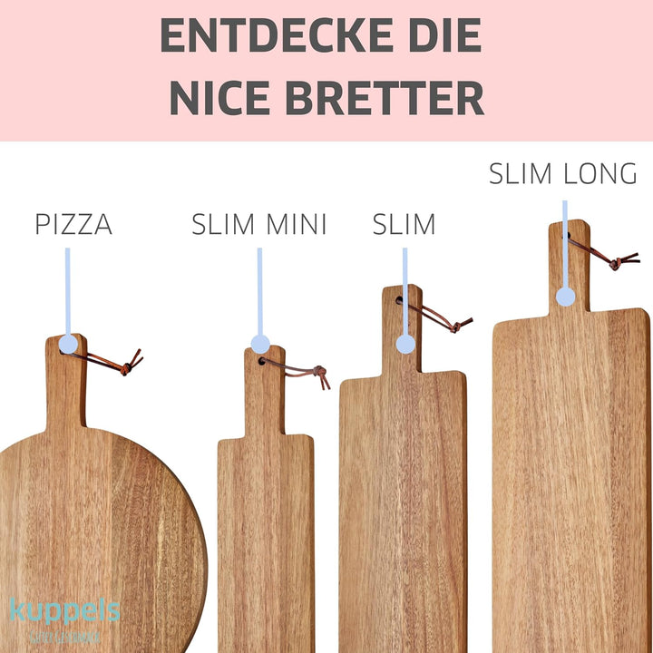 Kuppels NICE 2er Set Holz Schneidebrett mit Griff 35x18 cm, Akazienholz Servierbrett zum Schneiden u
