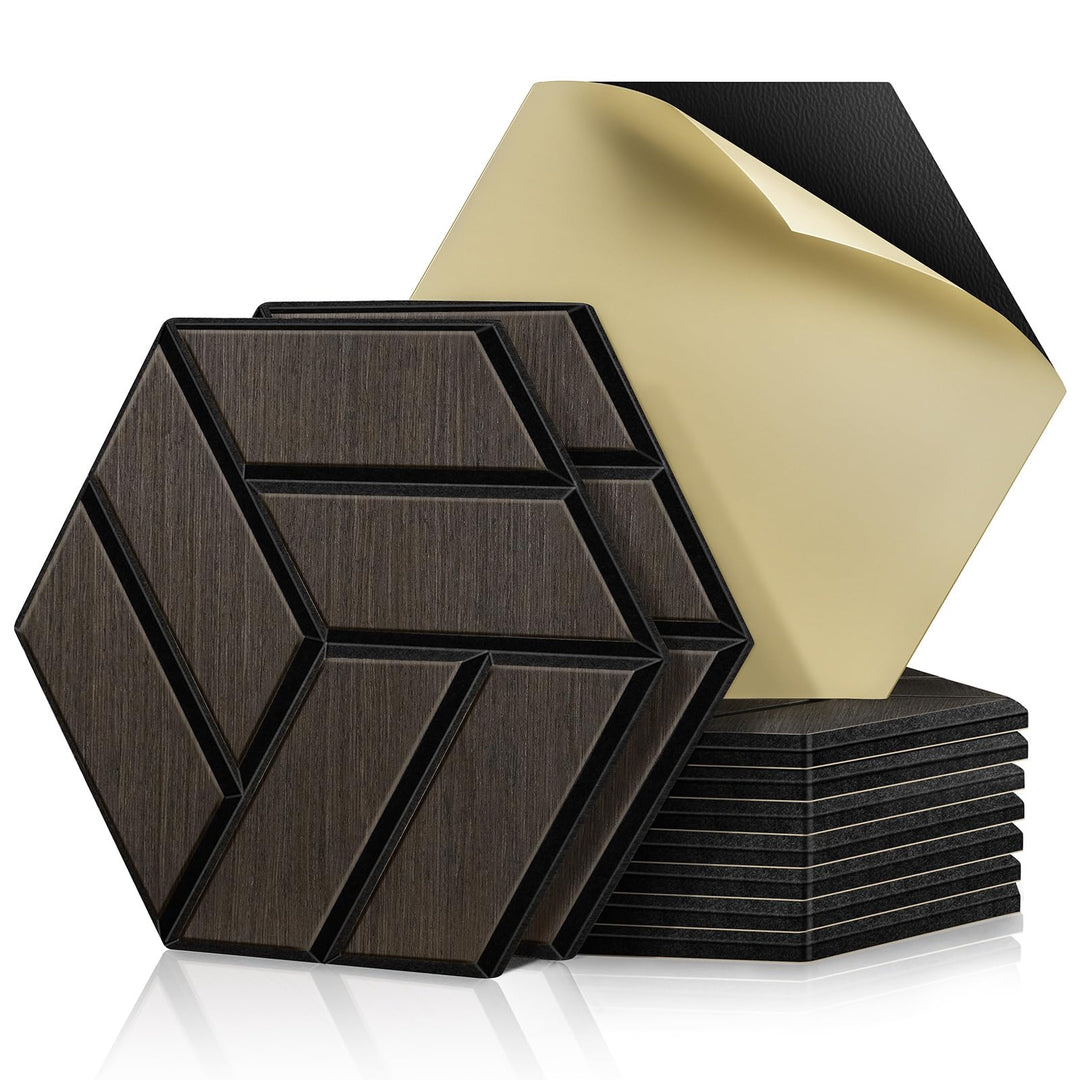 JAMELO Akustikpaneele Holz Furnier 10 Stücke | 30 * 15 * 1.2cm Akustikplatten Selbstklebend 3D Wandp
