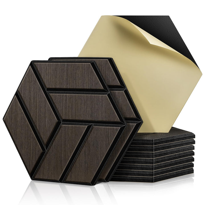 JAMELO Akustikpaneele Holz Furnier 10 Stücke | 30 * 15 * 1.2cm Akustikplatten Selbstklebend 3D Wandp