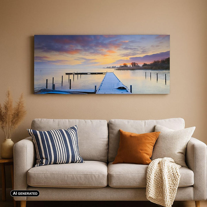 Wandbilder Dekoration Wohnzimmer Niederlande Natur Meer Sonnenuntergang Bilder auf Leinwand 120x50cm