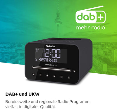 TechniSat DIGITRADIO 52 CD Stereo DAB Radiowecker mit zwei einstellbaren Weckzeiten (DAB+, UKW, Snoo