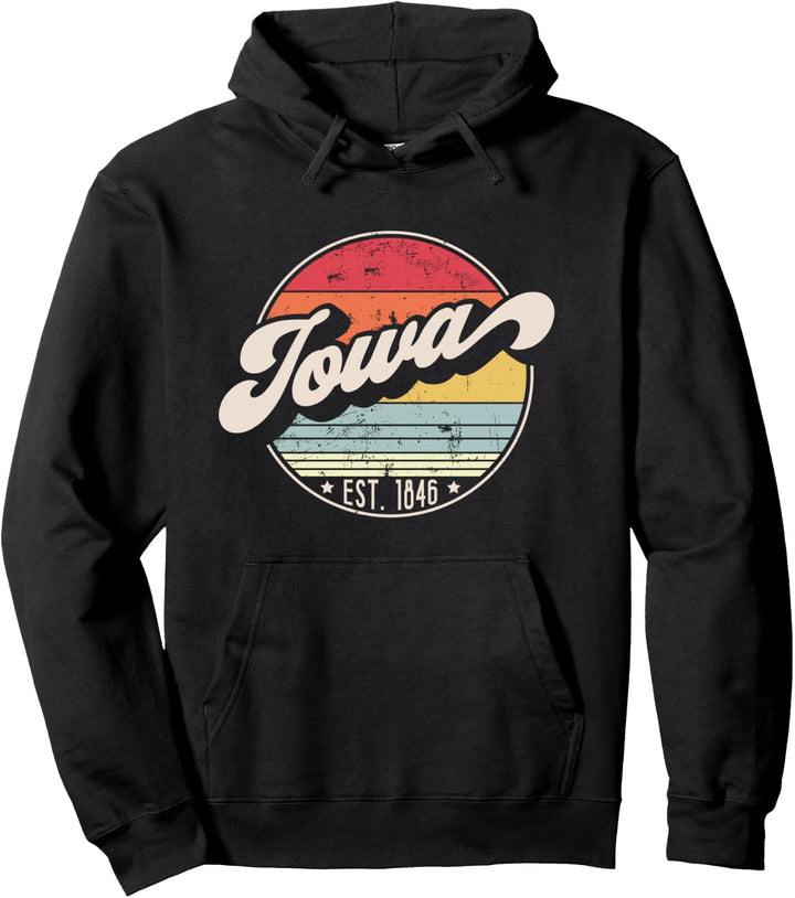 Retro Iowa Heimatstaat IA Cooler Sonnenuntergang im Stil der 70er Jahre Pullover Hoodie