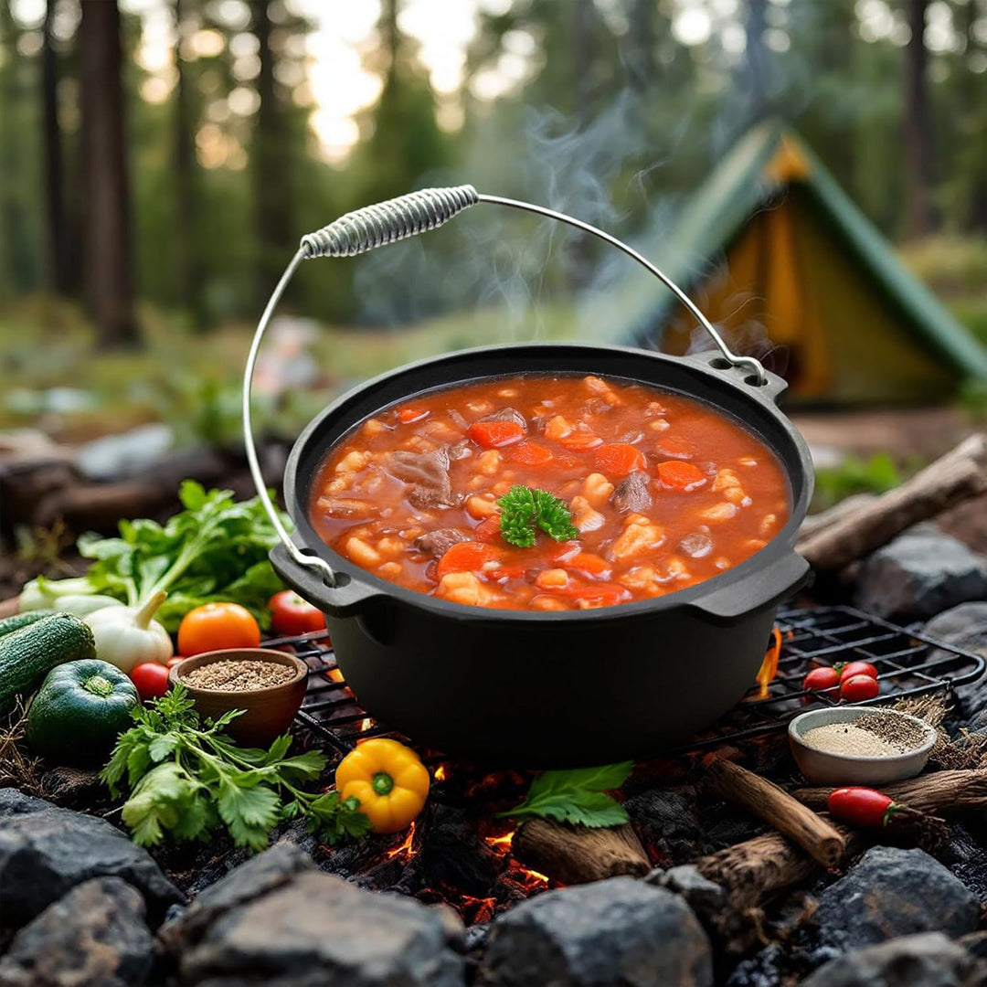 Spetebo Dutch Oven 25 cm - Gusseisen Feuerkessel mit Tragegriff - Feuer Koch Topf Bräter, Dutch Oven