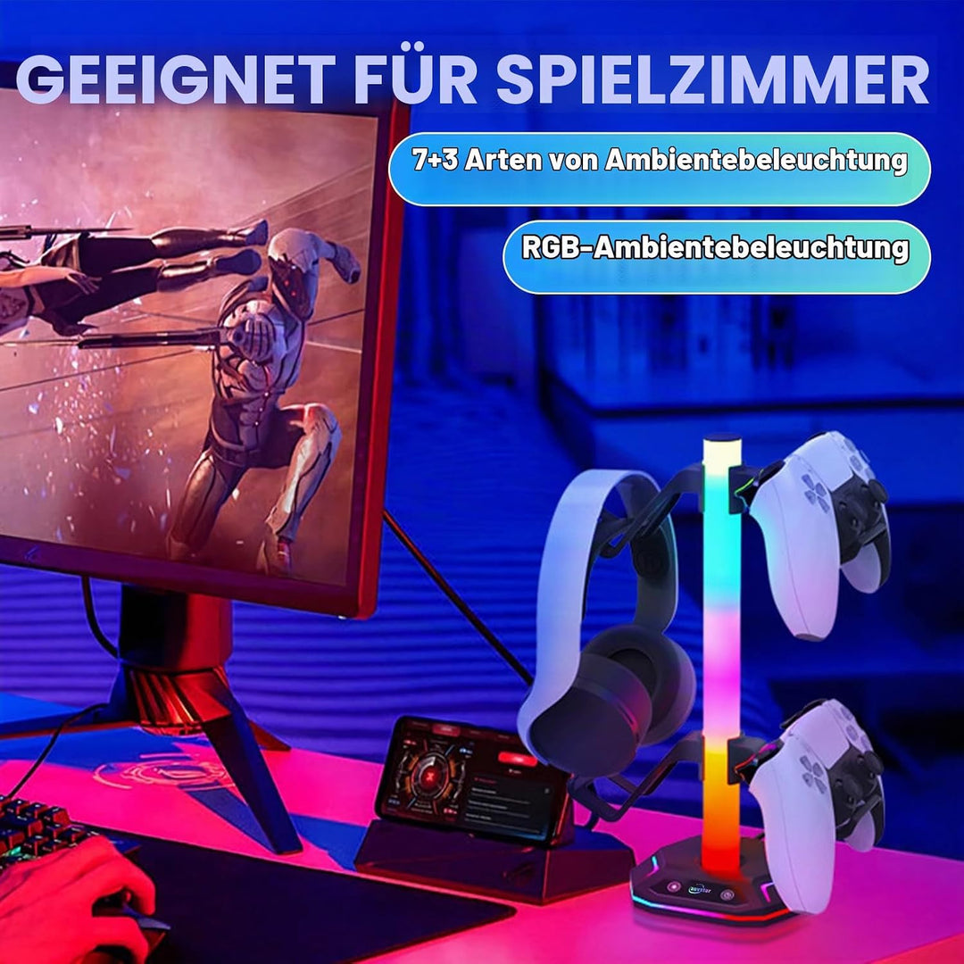 auvstar RGB Headset Halterung,Gaming Kopfhörer Ständer,10 Beleuchtungsmodi,USB Type-C Datenübertragu