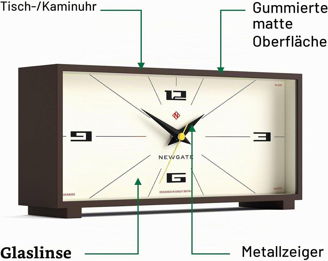 NEWGATE Thunderbird Kaminuhr mit geräuschlosem Sweep – kein Ticken – Moderne Kaminuhr aus der Mitte