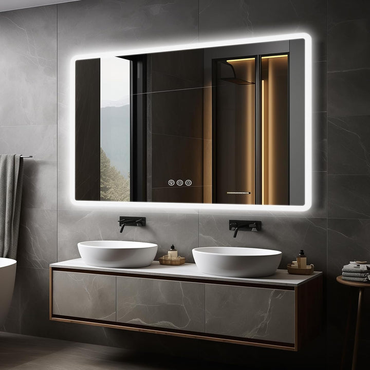 Badezimmerspiegel mit Beleuchtung LED, 70x100cm Spiegel mit Light, Wandspiegel mit Frontbeleuchtung,