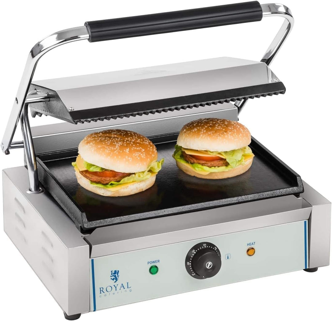 Royal Catering - RCKG-2200 - Elektro-Kontaktgrill - 2200 Watt Leistung - Grillplatte unten glatt, ob