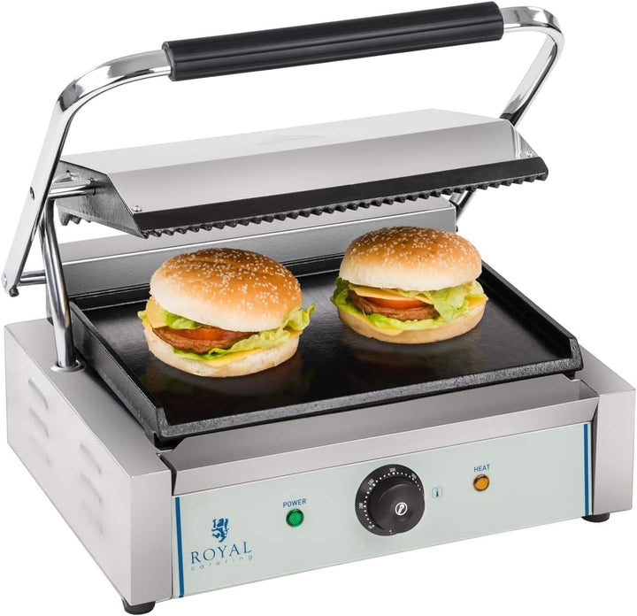 Royal Catering - RCKG-2200 - Elektro-Kontaktgrill - 2200 Watt Leistung - Grillplatte unten glatt, ob