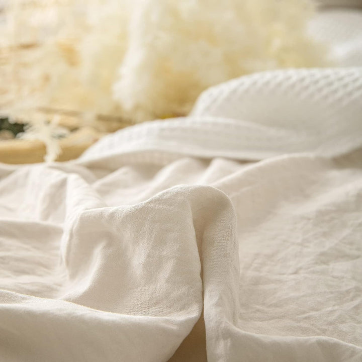 Lanqinglv Bettwäsche 200x200cm Beige Weiss mit Rüschen,aus 100% Weiche Microfaser Doppelbett - Wende
