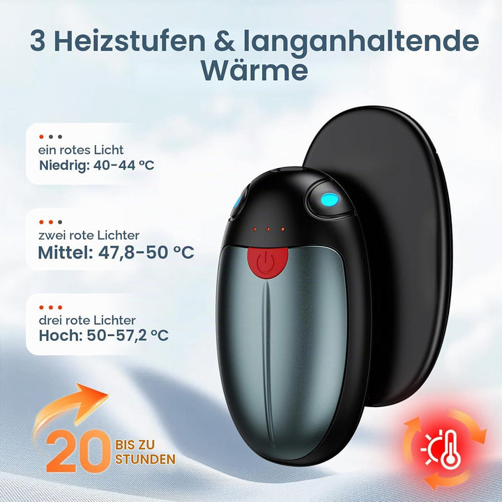 Handwärmer Wiederaufladbar, Handwärmer Elektrisch 2er-Set 20 Stunden Wärme, Elektrische Tragbare Tas