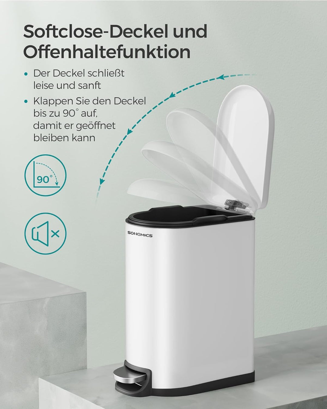 SONGMICS Abfalleimer für Badezimmer, 10 l, klein, Deckel, Treteimer für Toilette, kompakt, kleiner R
