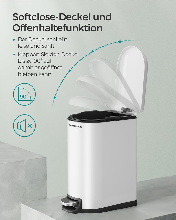 SONGMICS Abfalleimer für Badezimmer, 10 l, klein, Deckel, Treteimer für Toilette, kompakt, kleiner R