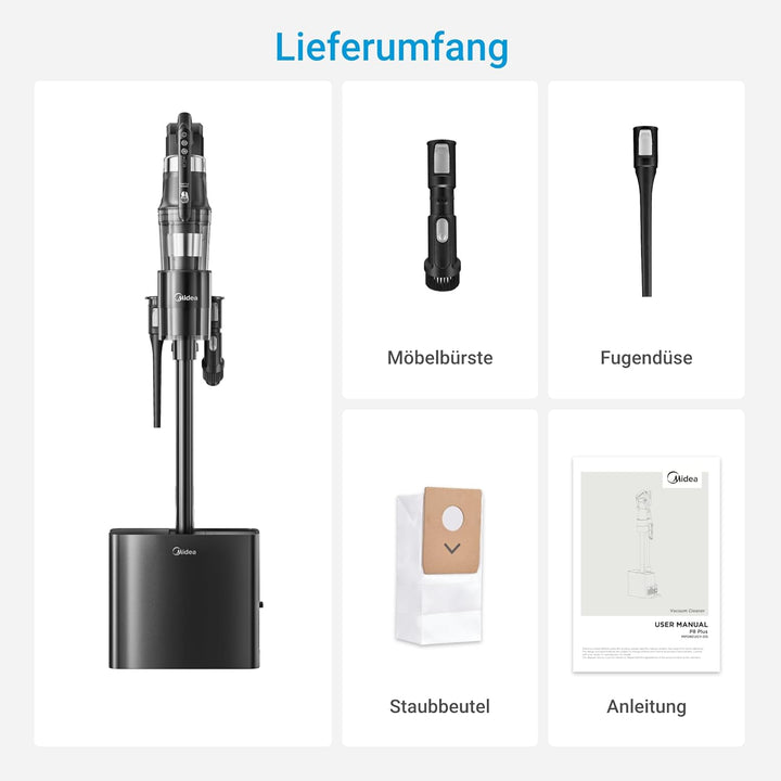 Midea Akku-Staubsauger mit Absaugstation | 350W, bis zu 60 Min Laufzeit | Selbstentleerung, Anti-Tan