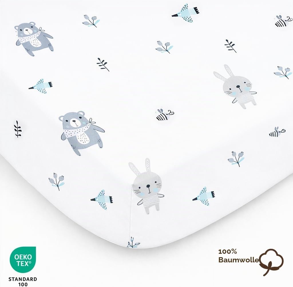 2X Baby Spannbettlaken – 100% Baumwolle, Weich & Atmungsaktiv – Set 2X - Kompatibel mit Chicco & Kin