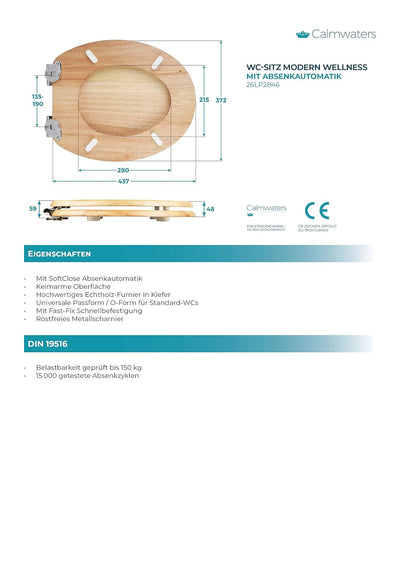Calmwaters® WC Sitz mit Absenkautomatik Holz, Toilettensitz Modern Wellness, Holzkern Toilettendecke