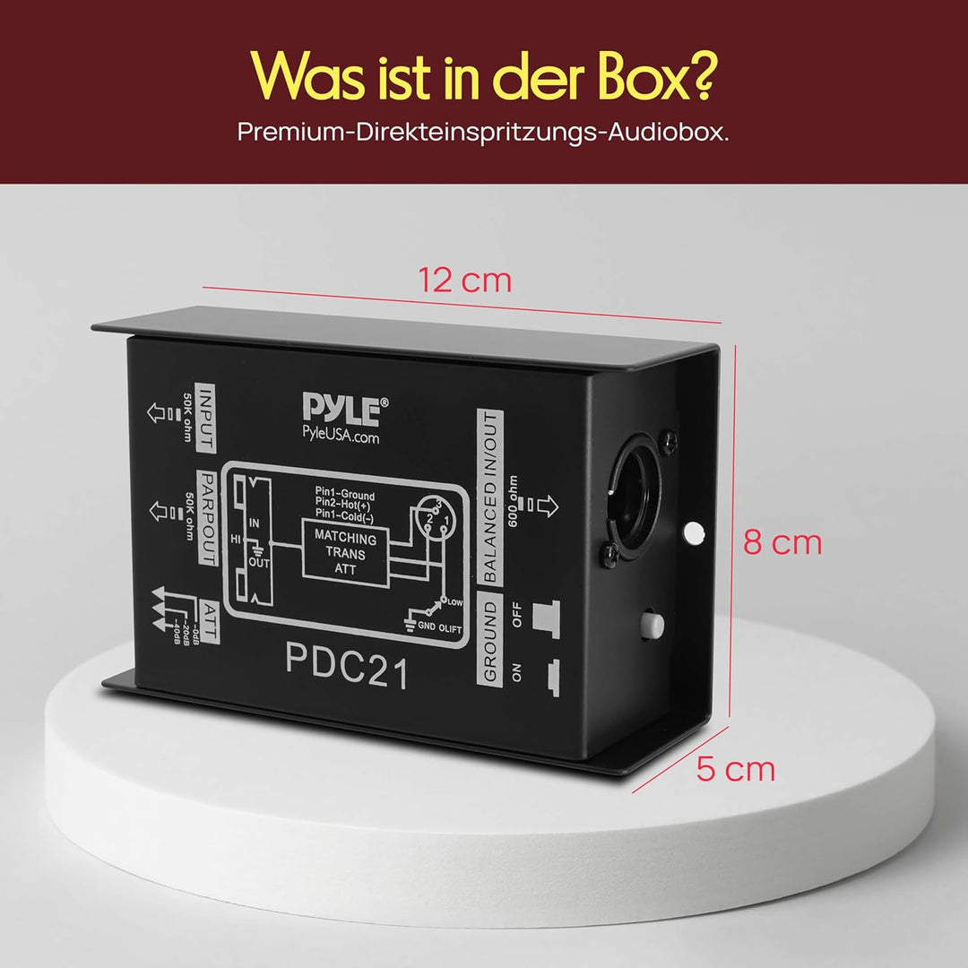 Pyle Premium DI Direct Injection Box, Passive DI Einheit, Brummen-Entferner mit Eingangs-Dämpfer zum