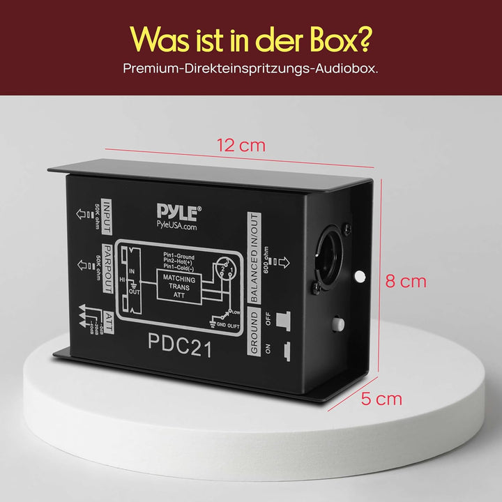 Pyle Premium DI Direct Injection Box, Passive DI Einheit, Brummen-Entferner mit Eingangs-Dämpfer zum