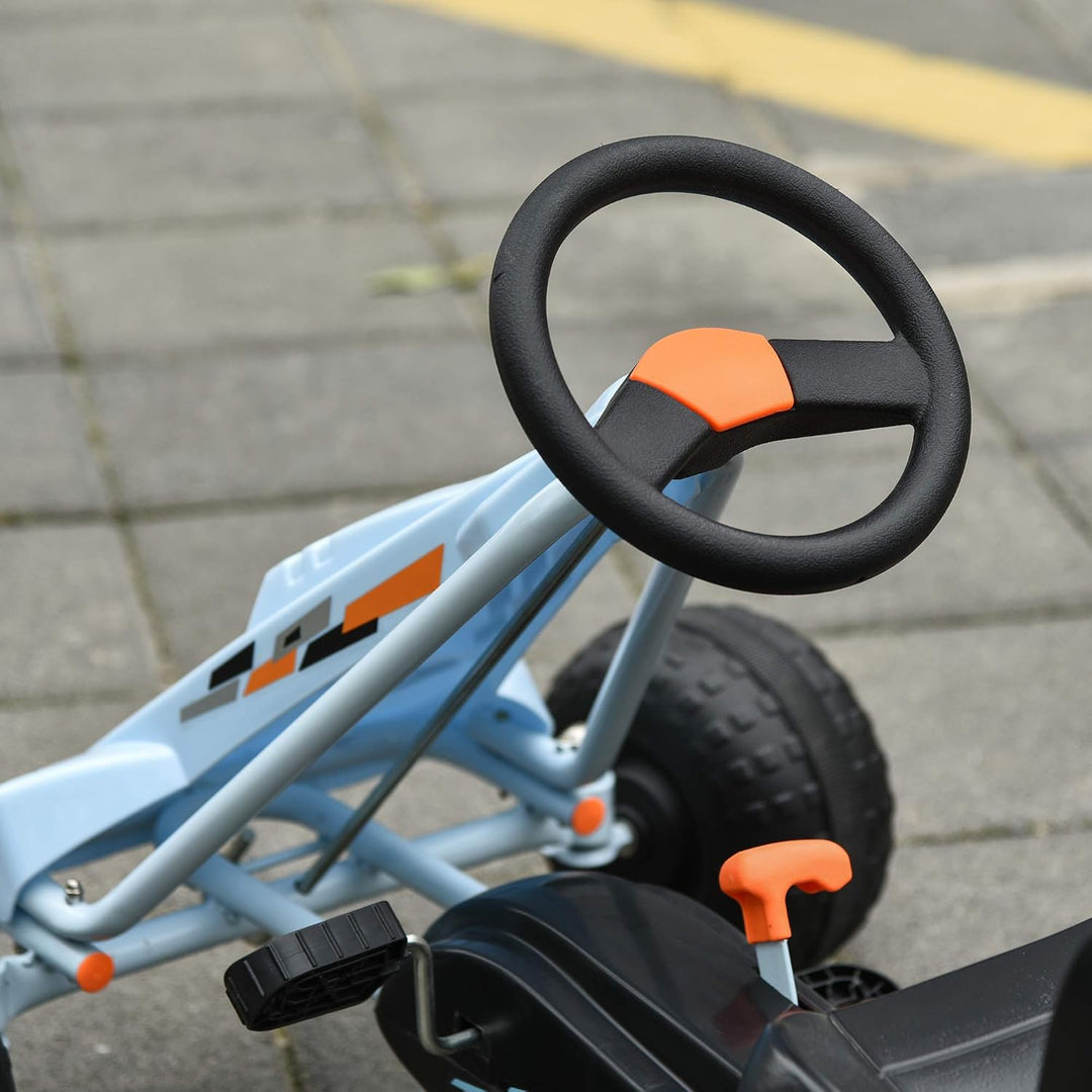 HOMCOM Gokart Tretauto mit Handbremse, verstellbarem Sitz, Pedal, Vor- und Rückwärtsgang, Kettcar Tr
