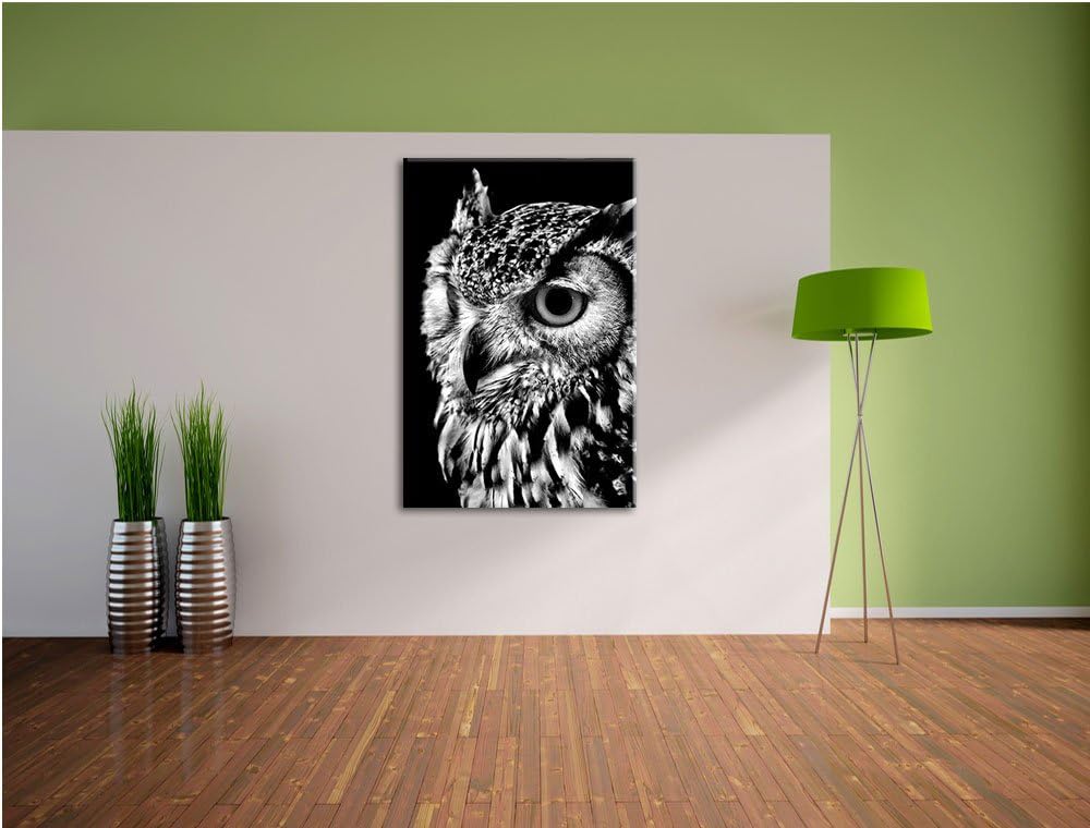 Pixxprint Dark Eule mit orangen Augen als Leinwandbild/Grösse: 100x70 cm/Wandbild/Kunstdruck/fertig