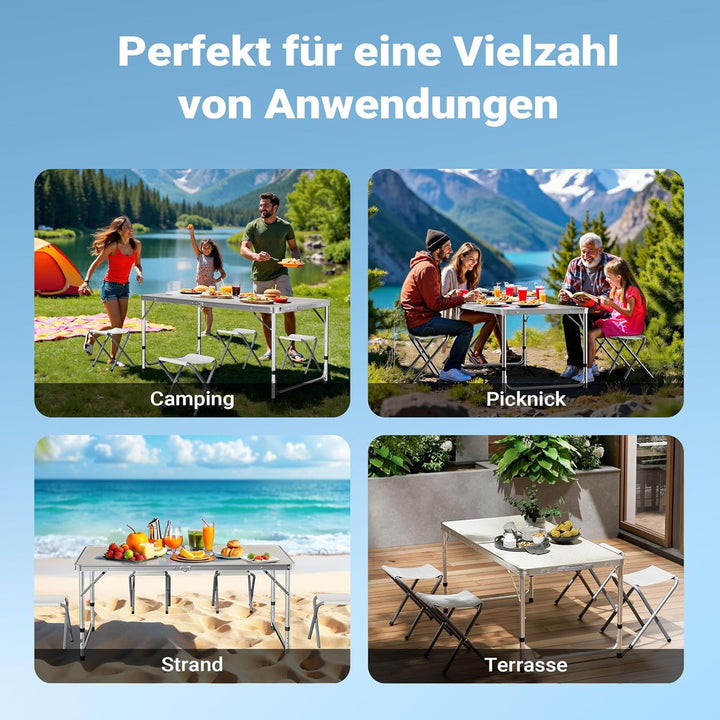 Wiltec Campingmöbel Set 5tlg. Campingtisch mit Stühlen höhenverstellbarer Tisch Plus 4 Campingstühle