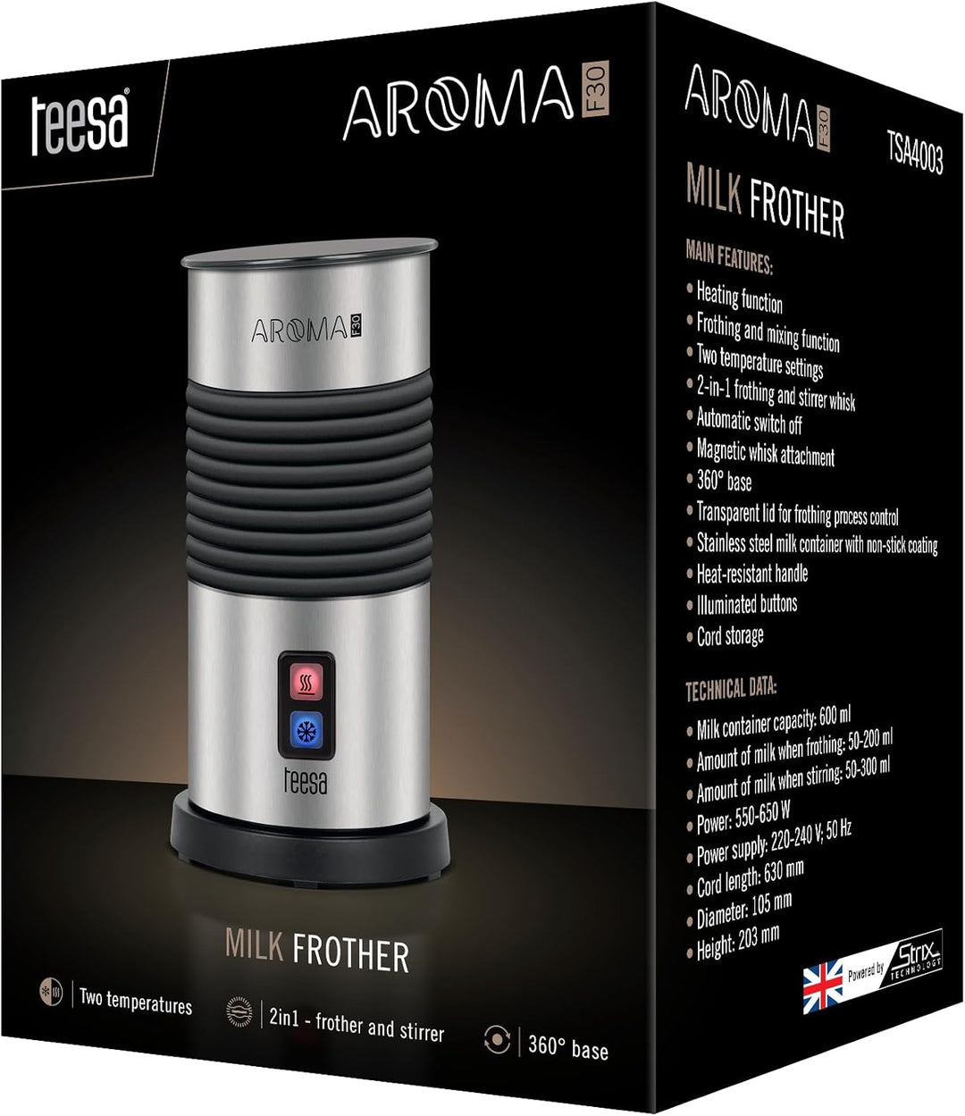 Teesa TSA4003 Automatischer Milchaufschäumer Aroma F30, Antihaftbeschichtung Erhitzen und Aufschäume