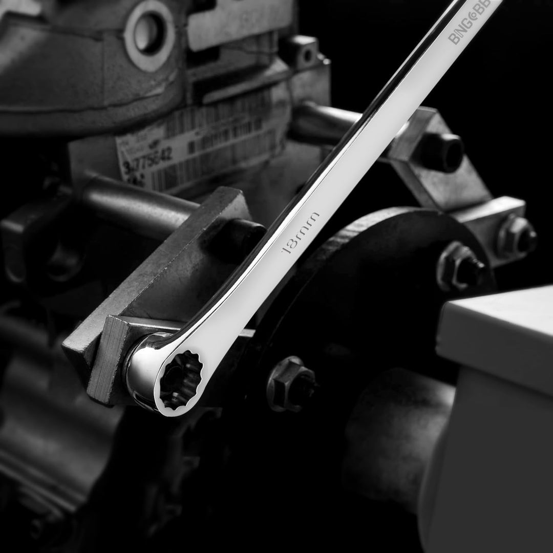Doppel Ringschlüssel Satz,8-tlg Extra langer Schraubenschlüssel Ringschlüssel set, CV-Stahl 8mm-24mm