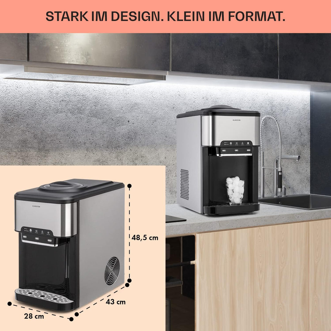 Klarstein Eiswürfelmaschine für Zuhause Camping Gastro, Schnelle Mini Eiswürfelmaschine Klein, Profi