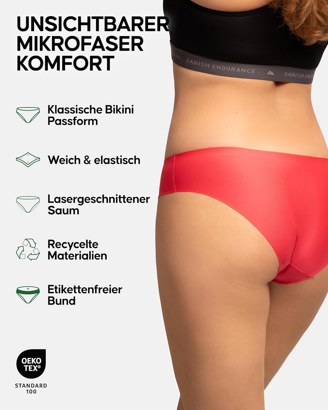 DANISH ENDURANCE Unsichtbare Bikini Slips aus Mikrofaser, 6er Pack Sport-Slips, Nathlos, für Sport &amp;
