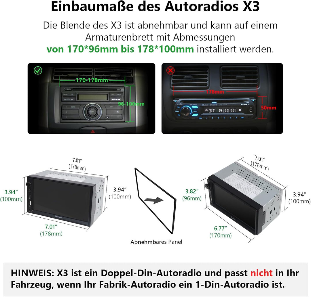 Eonon 7 Zoll Linux Doppel-Din-Autoradio, kabellos, CarPlay, Android Auto, Schnellladung, USB, DSP, B