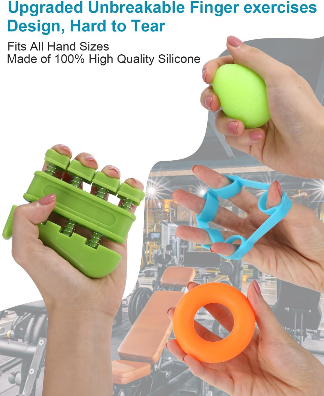 Jissta 10-Pack Handtrainer Fingertrainer,Eiförmige Griffbälle,Fingerwiderstandsbänder, Finger Traini