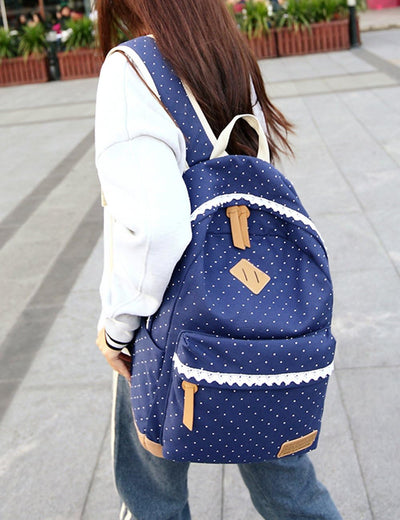 Leichte Schulrucksack mit Polka Dots Nette Canvas Schultaschen Damen Mädchen EXTRA Gross Kinderrucks