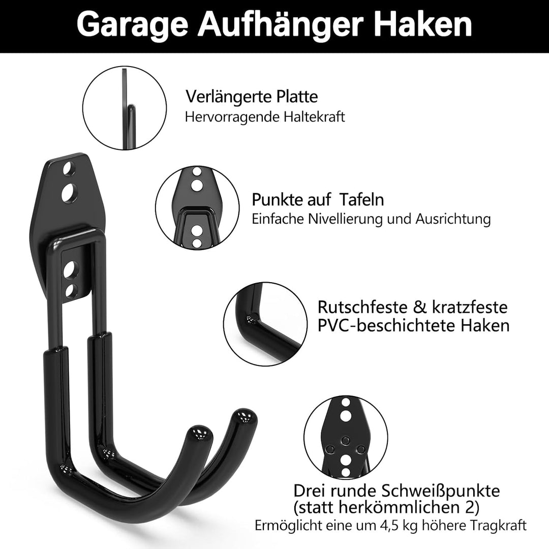 3-H Wandhaken Garage, Doppelhaken, Gerätehaken 10 Stück, Wandhaken Schwerlast für Leiter, Werkzeuge,