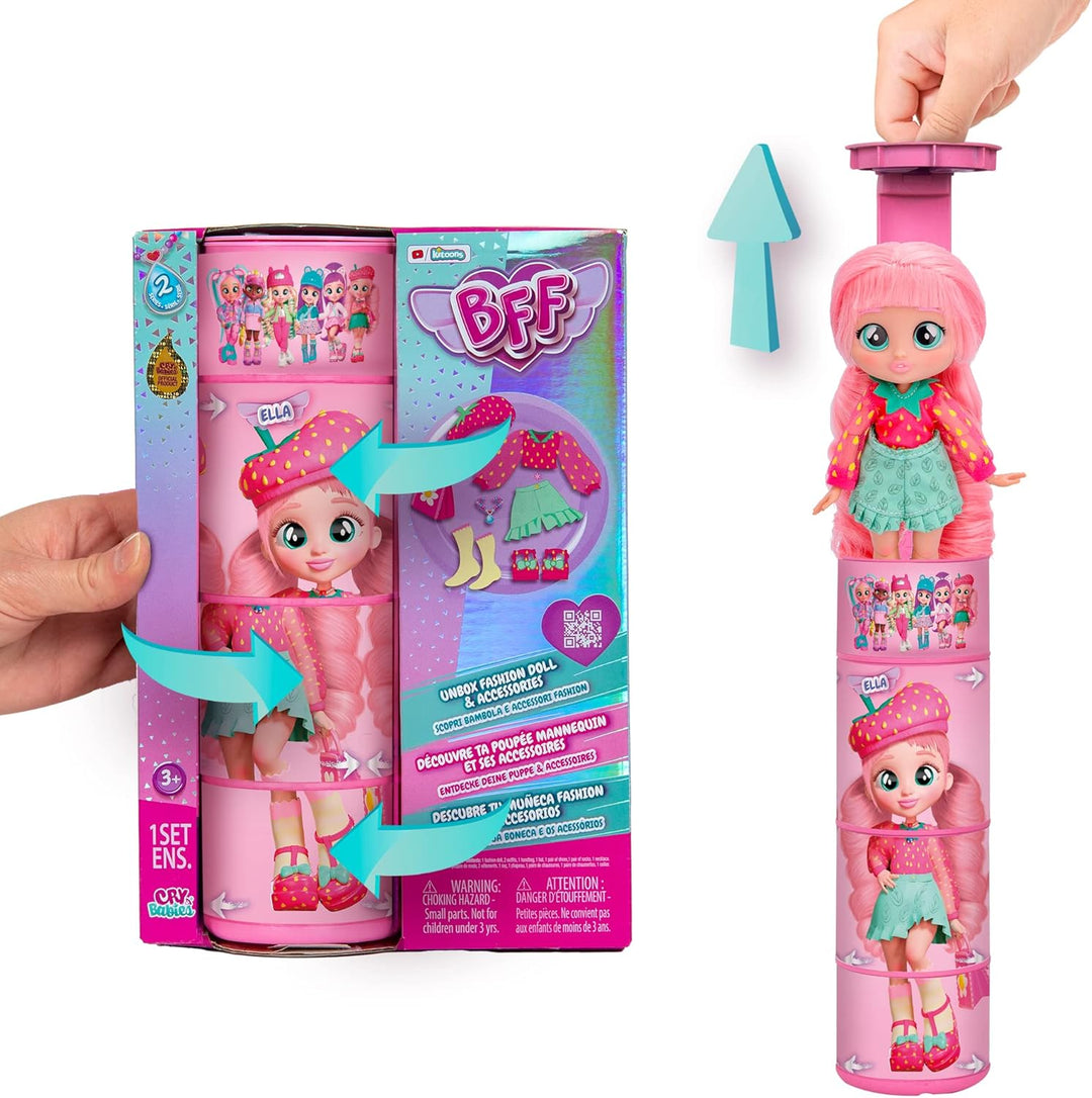 BFF by Cry Babies S2 Ella Modepuppe zum Sammeln mit Langen Haaren, Stoffkleidung und 9 Accessoires,