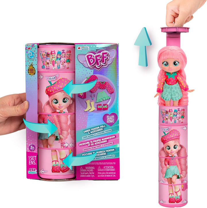 BFF by Cry Babies S2 Ella Modepuppe zum Sammeln mit Langen Haaren, Stoffkleidung und 9 Accessoires,