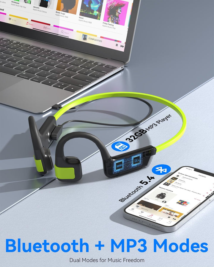 MONODEAL Knochenschall Kopfhörer Schwimmen Bluetooth 5.4 IP68 Unterwasser 8G MP3 Open Ear Sport-Kopf