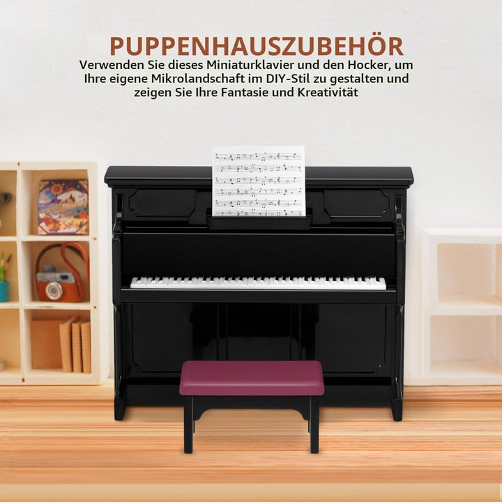HANABASS 1 Satz Miniatur Klavier mit Hocker, Simulative Piano Modell für Puppenhaus Dekoration Handg