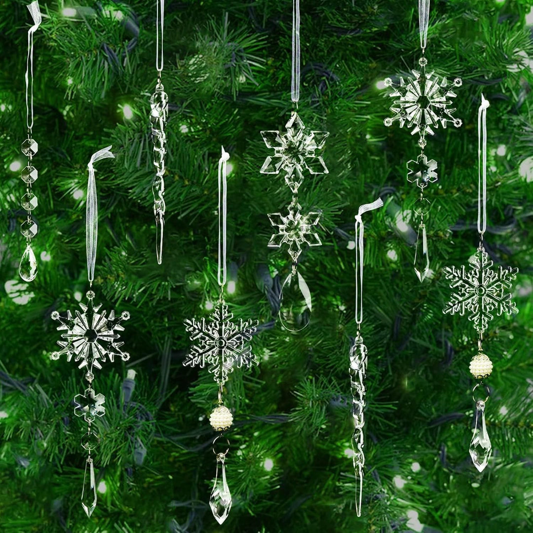 18 Stück Weihnachtsbaumschmuck Kristall Ornamente – Hängende Acryl Weihnachten Schneeflocke Eiszapfe