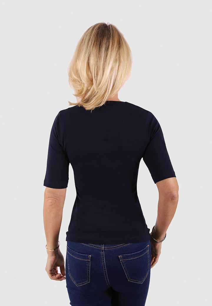 10102 Damen Basic Rundhals (Round-Neck) Halbarm Kurzarm T-Shirt/Jersey Tshirt Oberteile, Basics und