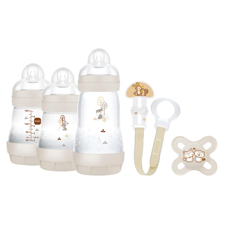 MAM Welcome To The World Geschenkset mit 3 Antikol-Flaschen, Schnuller, Schnullerclip, Beige, ZEDMM4