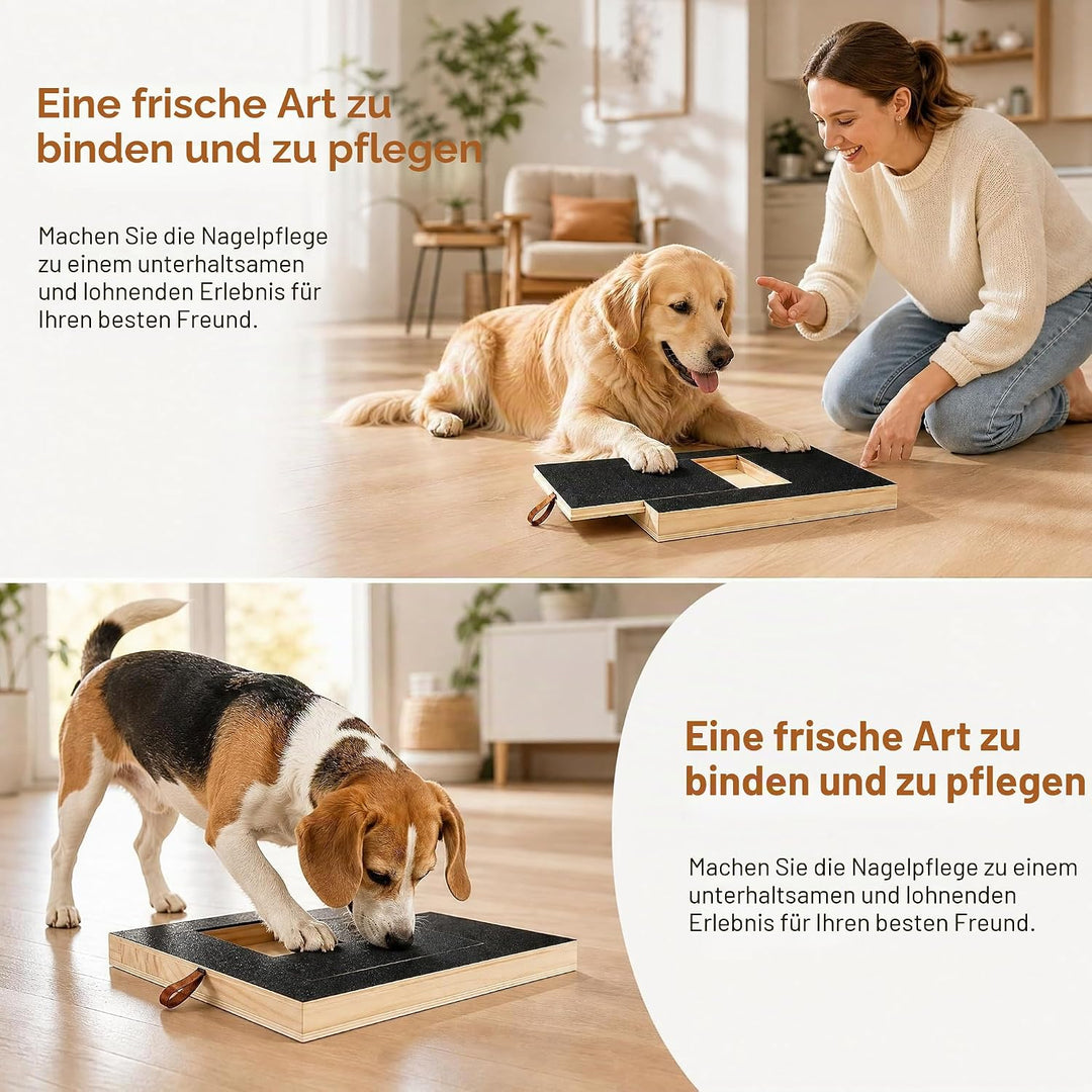 Kratzbrett für Hunde mit Leckerlibox 35x25x3cm Nagelfeilenbrett aus Holz 4 Sandpapier Scratch Pad fü