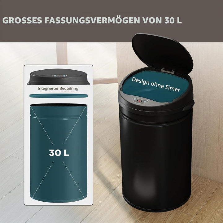 HOMCOM Mülleimer mit Sensor 30L Edelstahl Automatischer Leiser Mülleimer mit Soft-Close-Deckel, Bewe