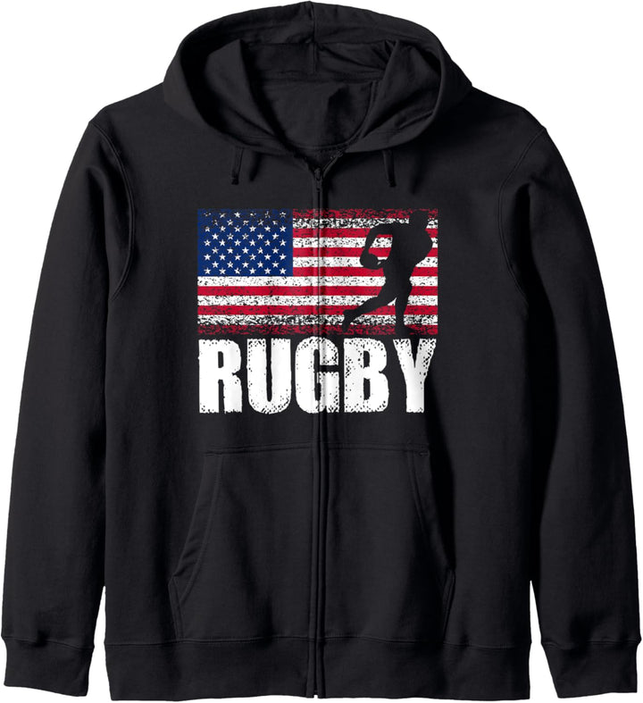 Rugby Sport, Retro amerikanische Flagge, USA Amerika Kapuzenjacke