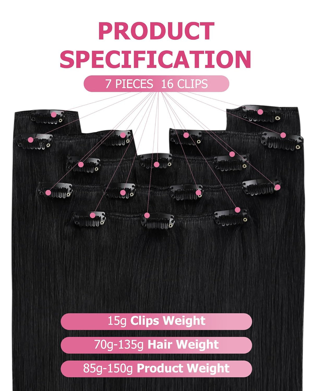 YoungSee Clip in Extensions Schwarz Clip in Extensions Echthaar Lang Echthaar Extensions Clip Schwar