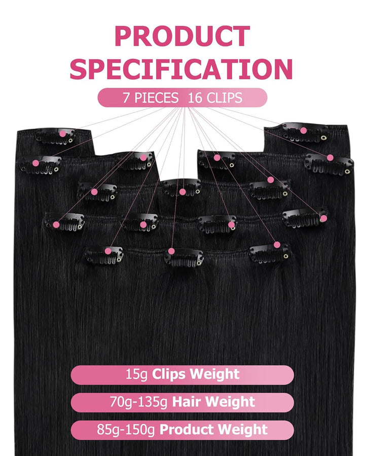 YoungSee Clip in Extensions Schwarz Clip in Extensions Echthaar Lang Echthaar Extensions Clip Schwar