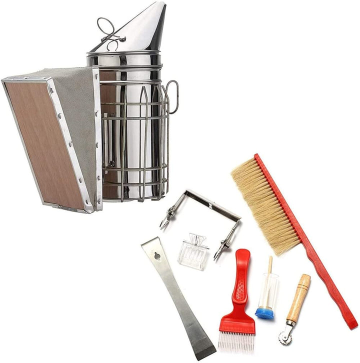 8 Stück Imkerwerkzeug Kit Bienenstock Raucher Set Bee Hive Imkereibedarf Tools Edelstahl-Smoker Bien
