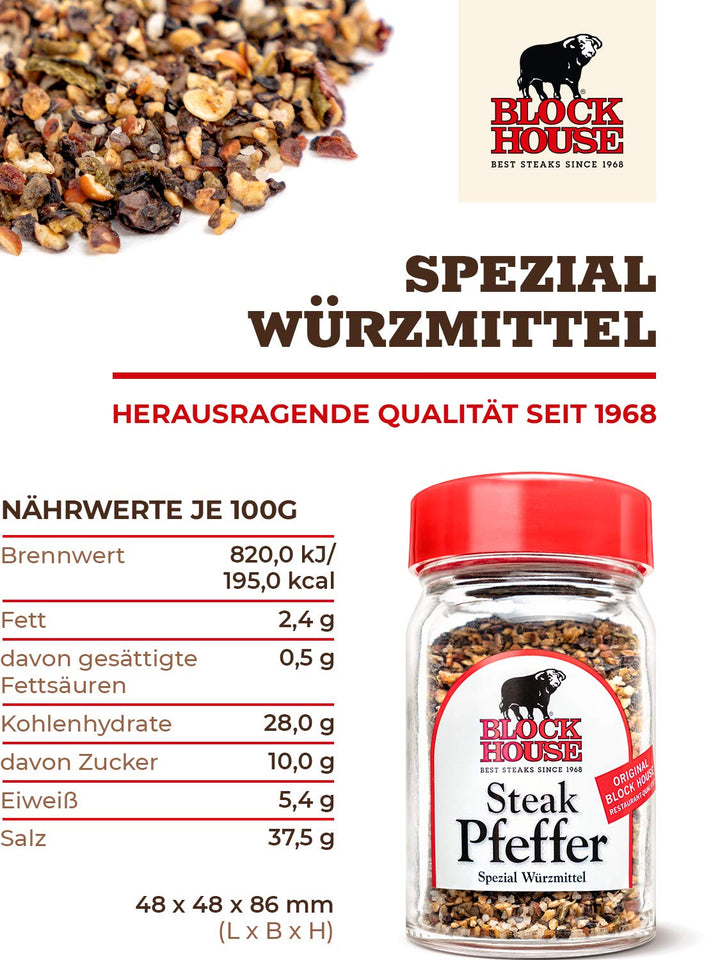 Block House Steak Pfeffer 3x 50g Gewürzmischung im Glas – in Restaurantqualität 50 g (3er Pack), 50