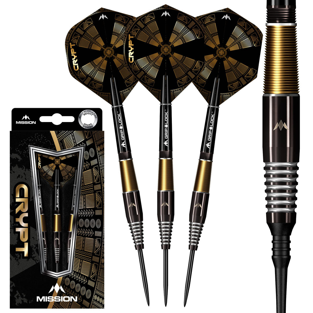 Mission Darts Crypt | Dartpfeile-Set mit Premium 90% Wolfram schwarz und gold PVD beschichtetem Scha
