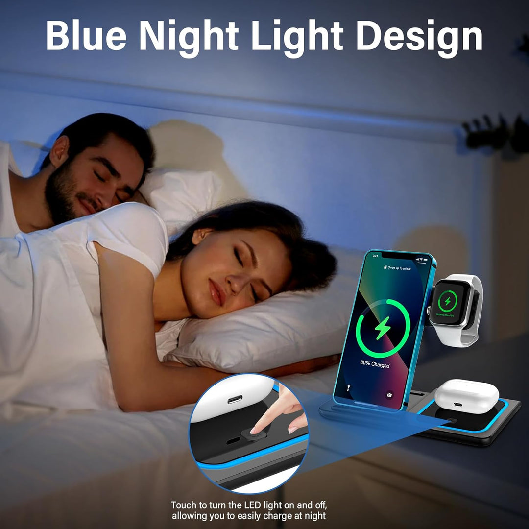 3 in 1 Ladestation Apple Watch und iPhone, Wireless Charger Induktive Ladestation iPhone, Faltbare i
